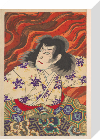 Ichikawa Sandanji I as Akiyama Kii No maki amidst flames (centre panel) - Art print