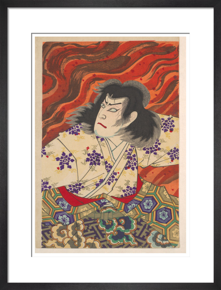 Ichikawa Sandanji I as Akiyama Kii No maki amidst flames (centre panel) - Art print