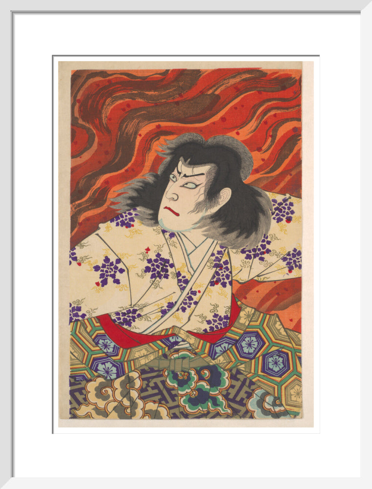 Ichikawa Sandanji I as Akiyama Kii No maki amidst flames (centre panel) - Art print