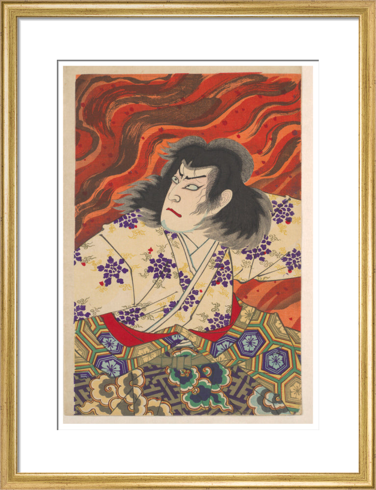 Ichikawa Sandanji I as Akiyama Kii No maki amidst flames (centre panel) - Art print