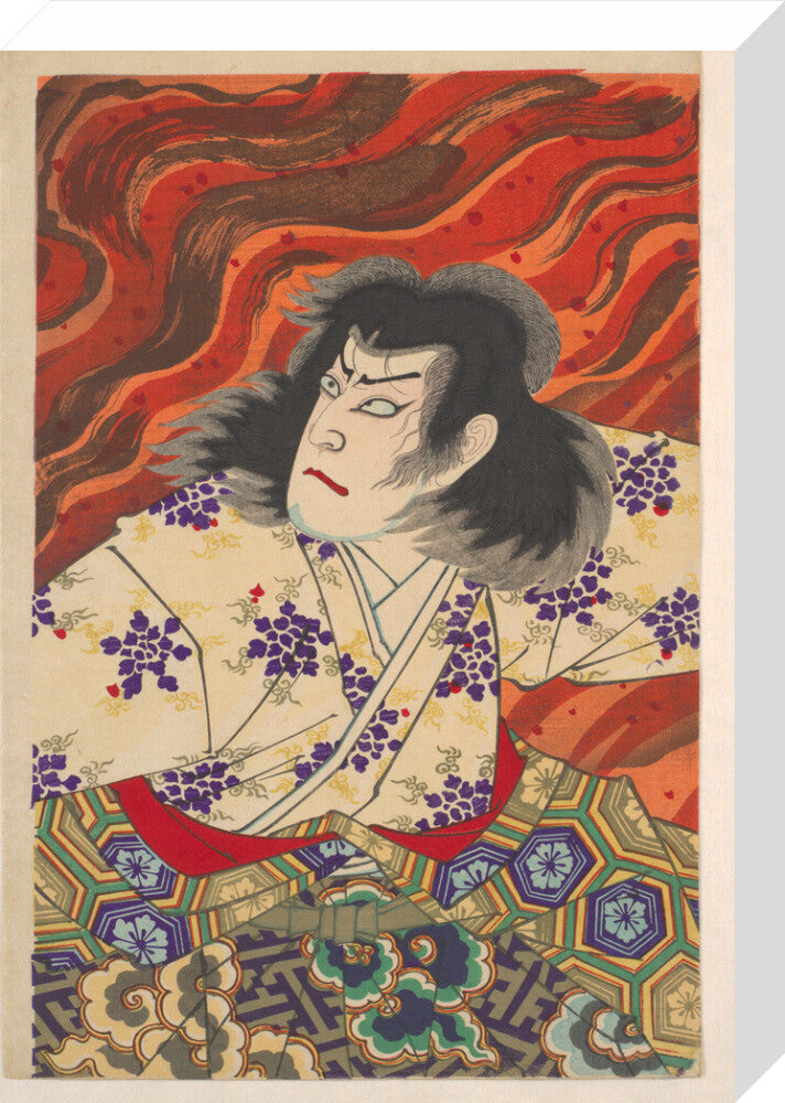 Ichikawa Sandanji I as Akiyama Kii No maki amidst flames (centre panel) - Art print