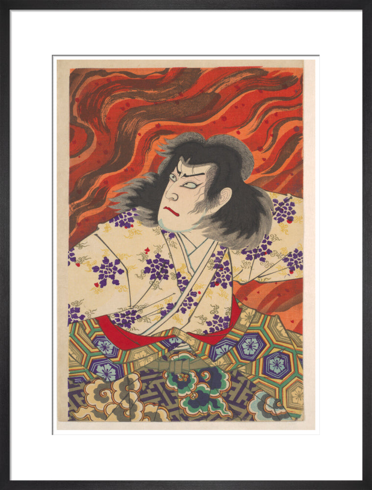 Ichikawa Sandanji I as Akiyama Kii No maki amidst flames (centre panel) - Art print