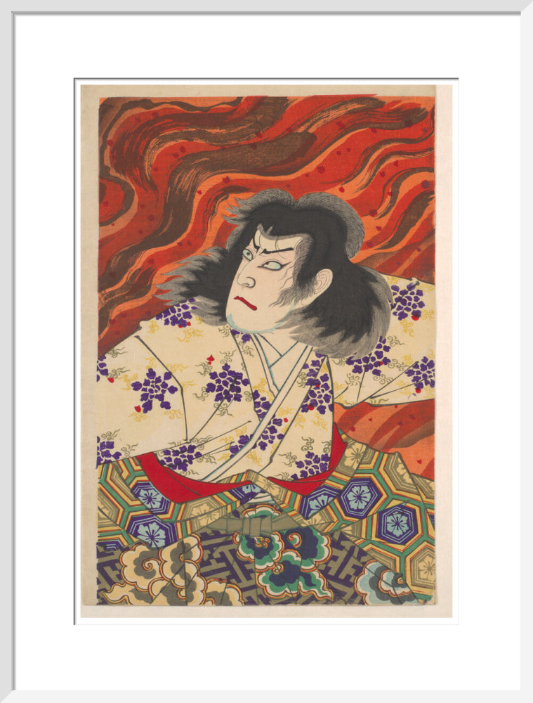 Ichikawa Sandanji I as Akiyama Kii No maki amidst flames (centre panel) - Art print
