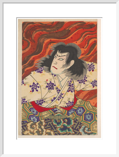 Ichikawa Sandanji I as Akiyama Kii No maki amidst flames (centre panel) - Art print