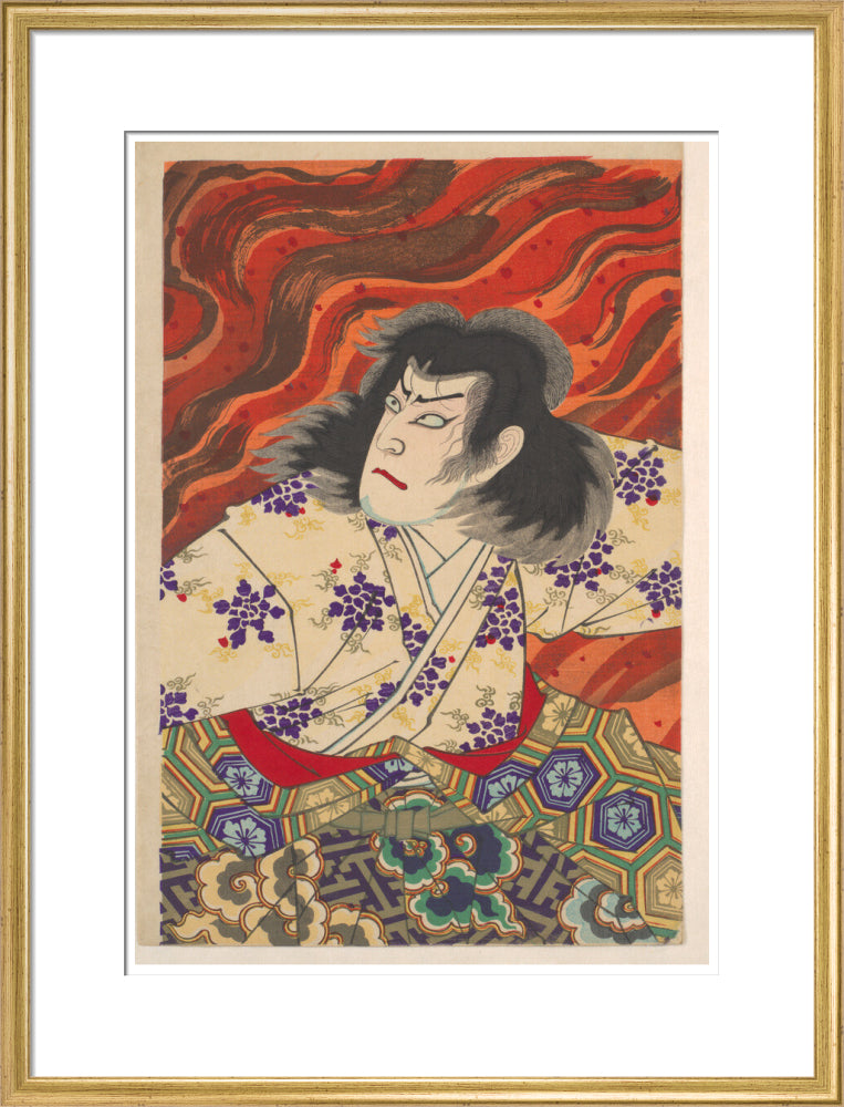 Ichikawa Sandanji I as Akiyama Kii No maki amidst flames (centre panel) - Art print