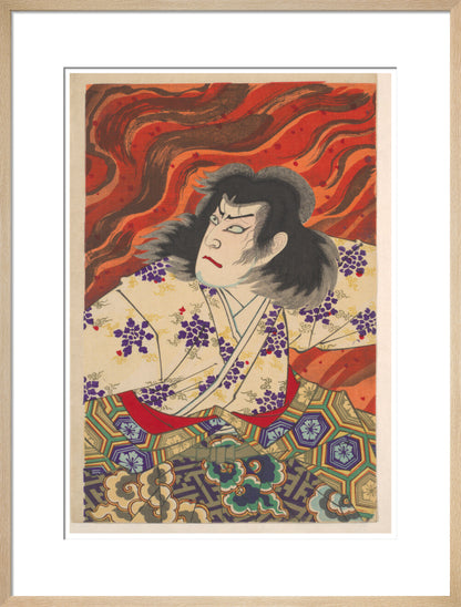 Ichikawa Sandanji I as Akiyama Kii No maki amidst flames (centre panel) - Art print