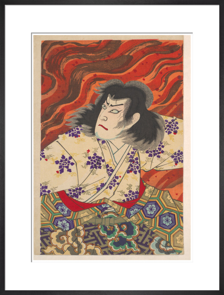 Ichikawa Sandanji I as Akiyama Kii No maki amidst flames (centre panel) - Art print