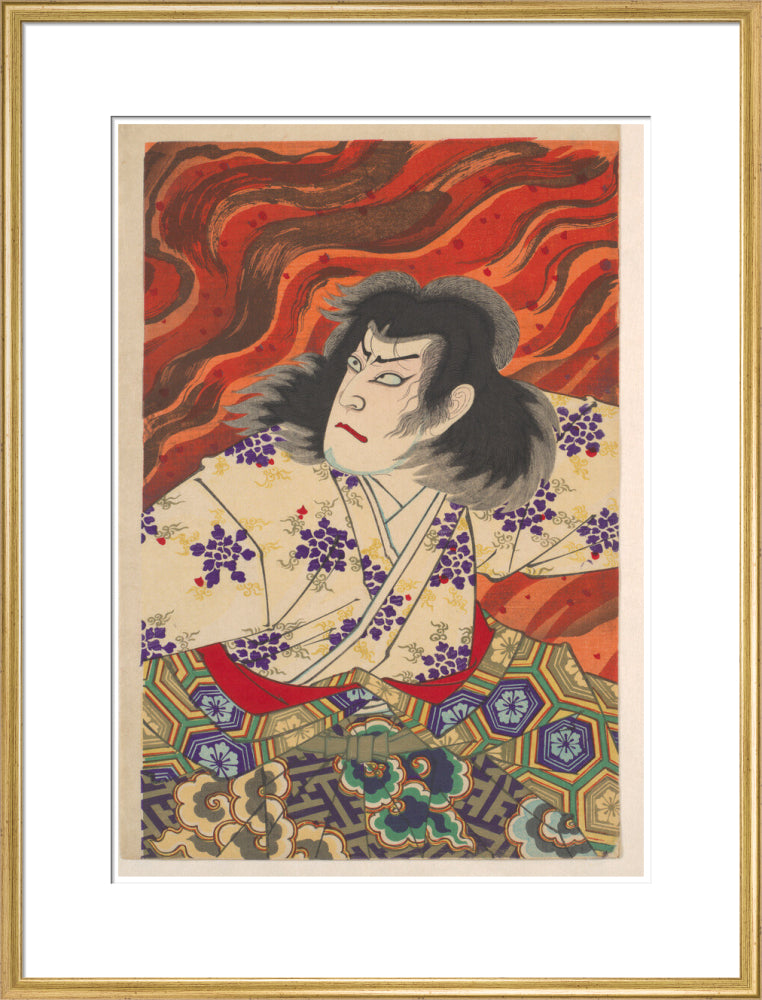 Ichikawa Sandanji I as Akiyama Kii No maki amidst flames (centre panel) - Art print