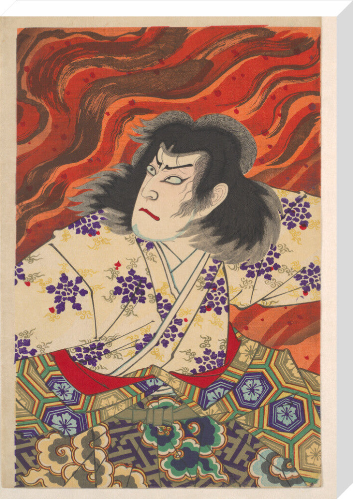 Ichikawa Sandanji I as Akiyama Kii No maki amidst flames (centre panel) - Art print