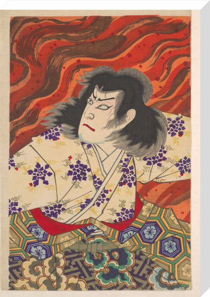 Ichikawa Sandanji I as Akiyama Kii No maki amidst flames (centre panel) - Art print