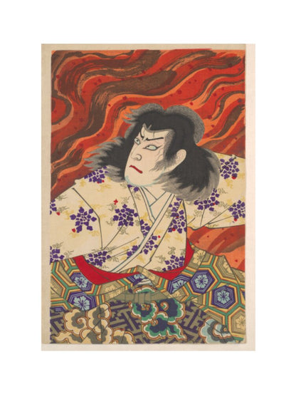 Ichikawa Sandanji I as Akiyama Kii No maki amidst flames (centre panel) - Art print