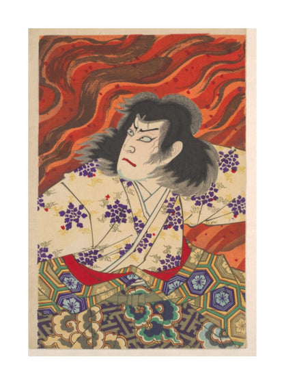 Ichikawa Sandanji I as Akiyama Kii No maki amidst flames (centre panel) - Art print