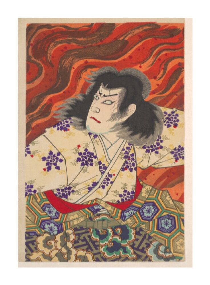 Ichikawa Sandanji I as Akiyama Kii No maki amidst flames (centre panel) - Art print