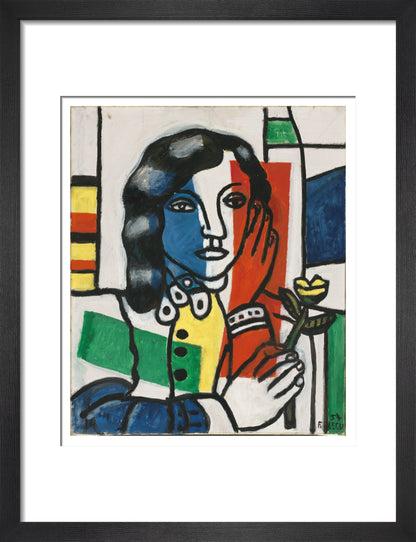 Young Girl Holding a Flower (art print, small, black)