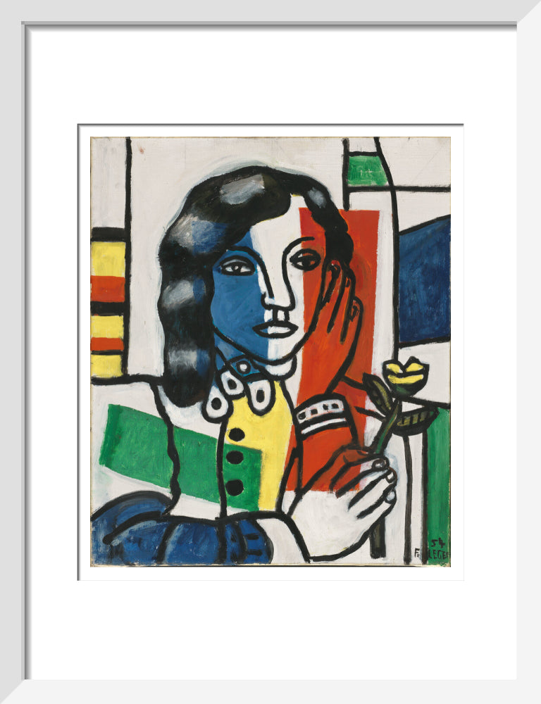 Young Girl Holding a Flower (art print, small, white)