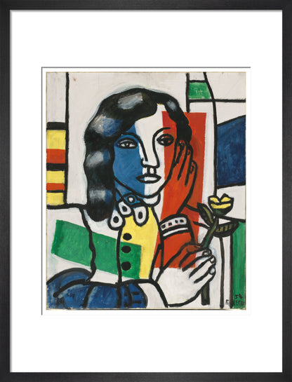 Young Girl Holding a Flower (art print, medium, black)