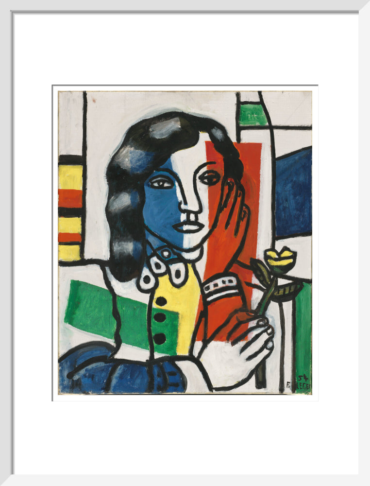 Young Girl Holding a Flower (art print, medium, white)