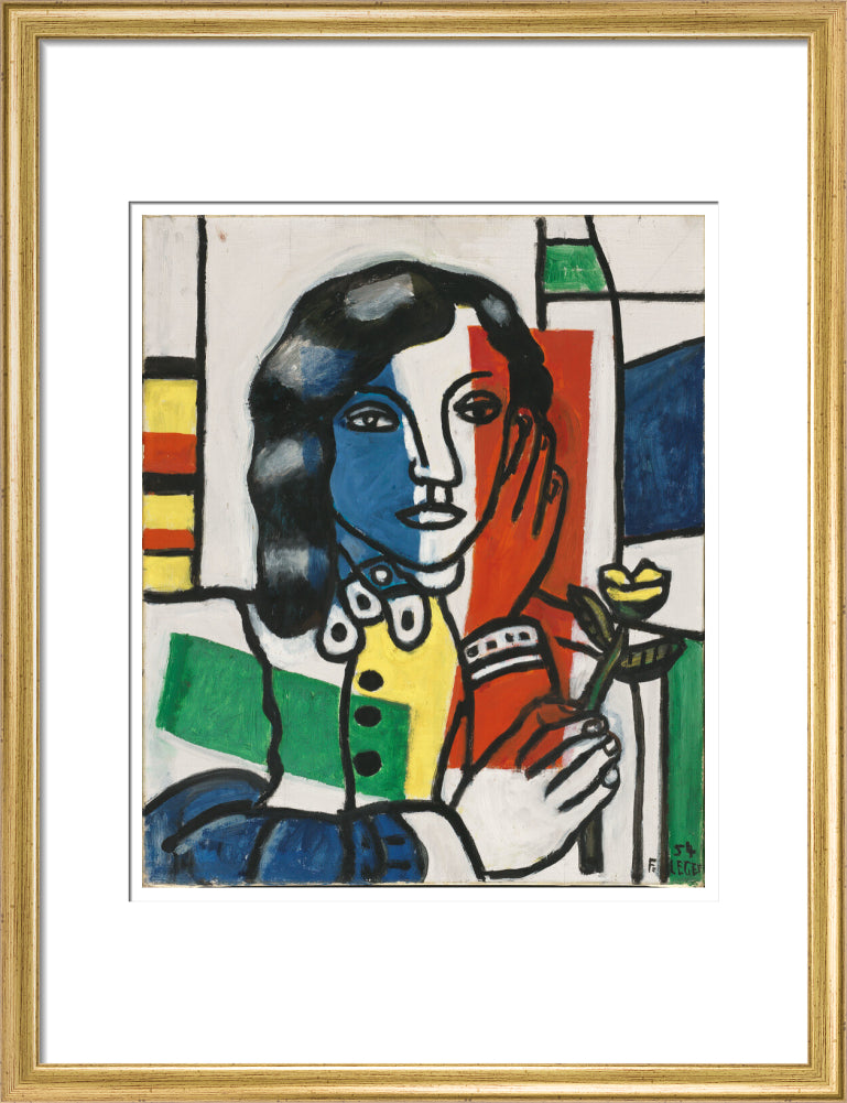 Young Girl Holding a Flower (art print, medium, gold)