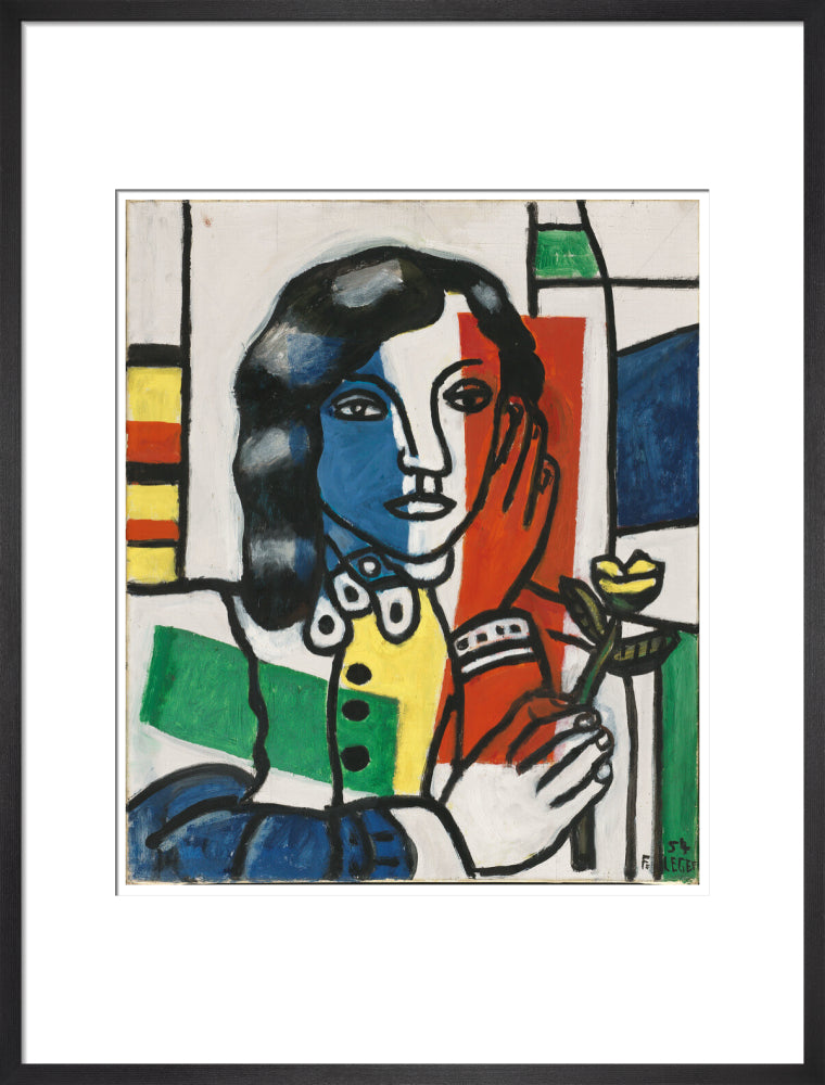 Young Girl Holding a Flower (art print, large, black)