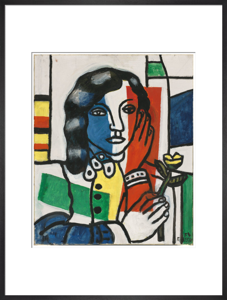 Young Girl Holding a Flower (art print, extra large, black)