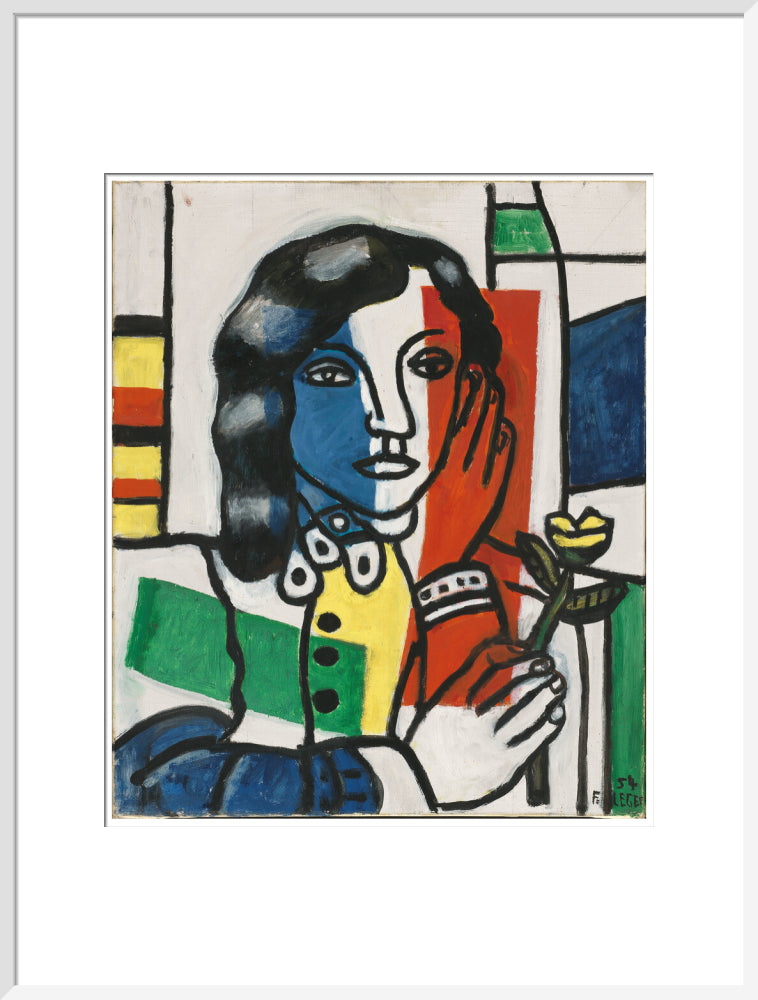 Young Girl Holding a Flower (art print, extra large, white)