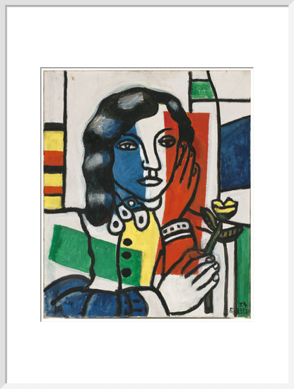 Young Girl Holding a Flower (art print, extra large, white)