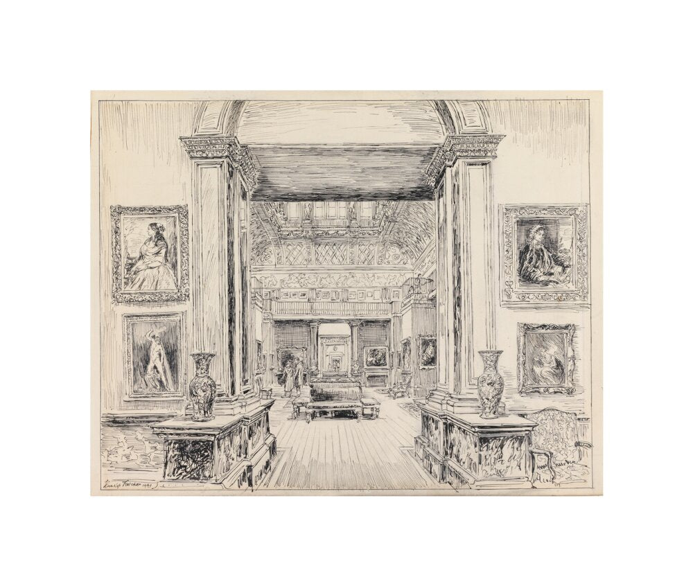 The Fitzwilliam Museum, looking into Gallery III, June 1949 (unstretched canvas, small, unframed)