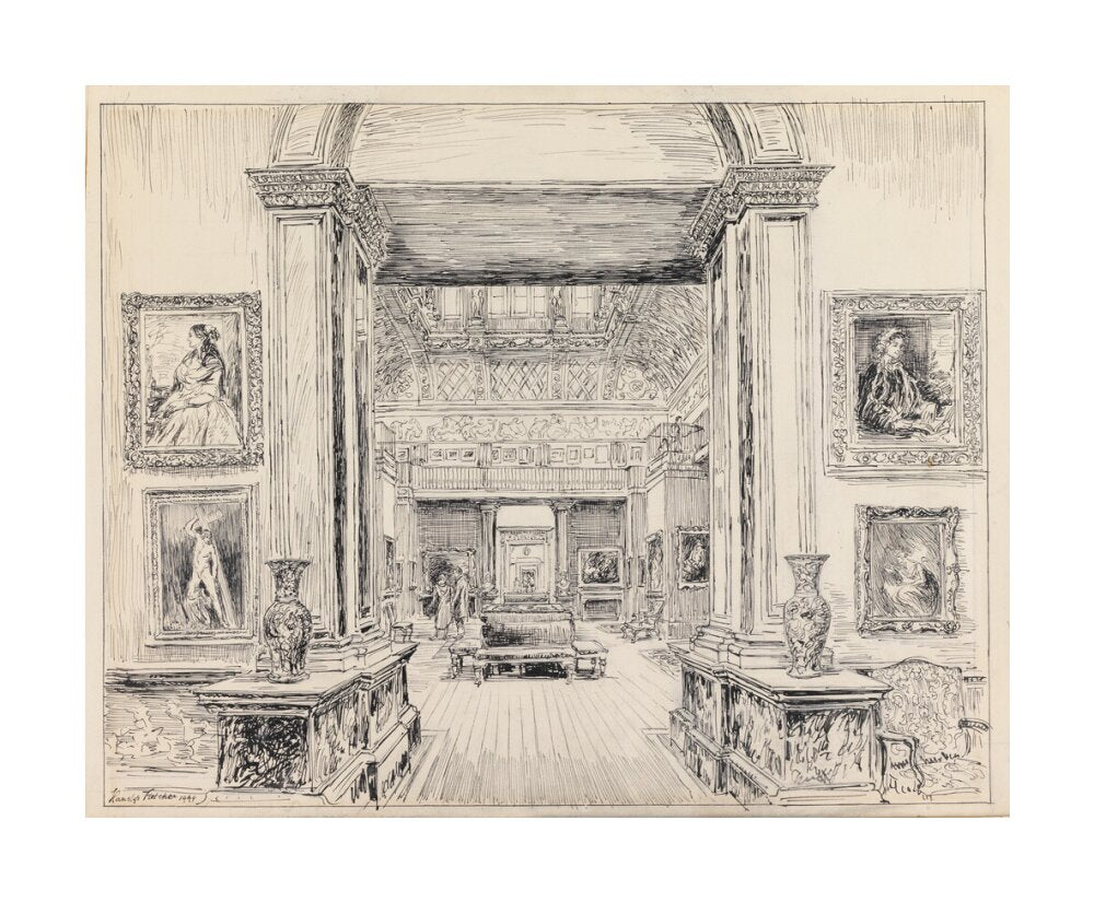The Fitzwilliam Museum, looking into Gallery III, June 1949 (unstretched canvas, large, unframed)