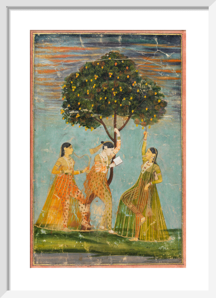 Women under a mango tree (art print, small, white)