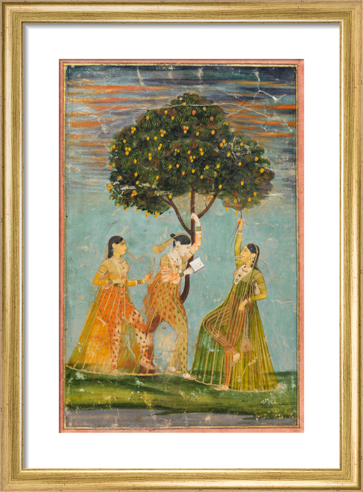Women under a mango tree (art print, small, gold)