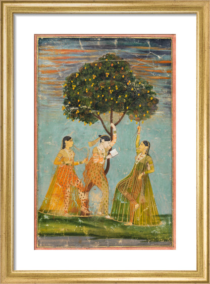Women under a mango tree (art print, small, gold)