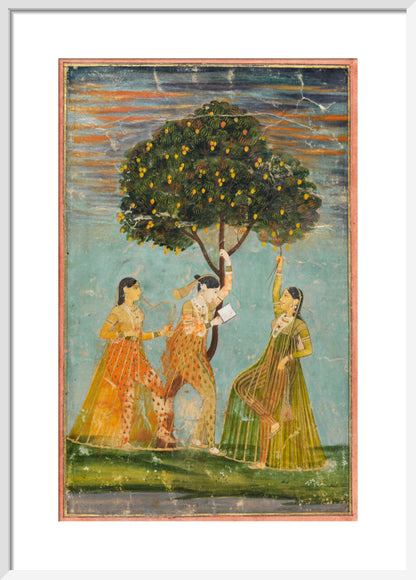 Women under a mango tree (art print, medium, white)