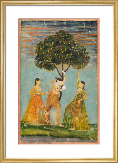 Women under a mango tree (art print, medium, gold)