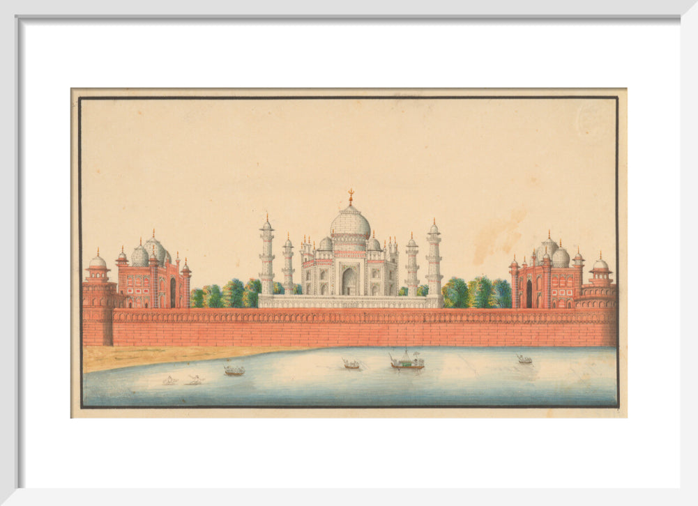 View of the Taj Mahal and Gardens (art print, small, white)