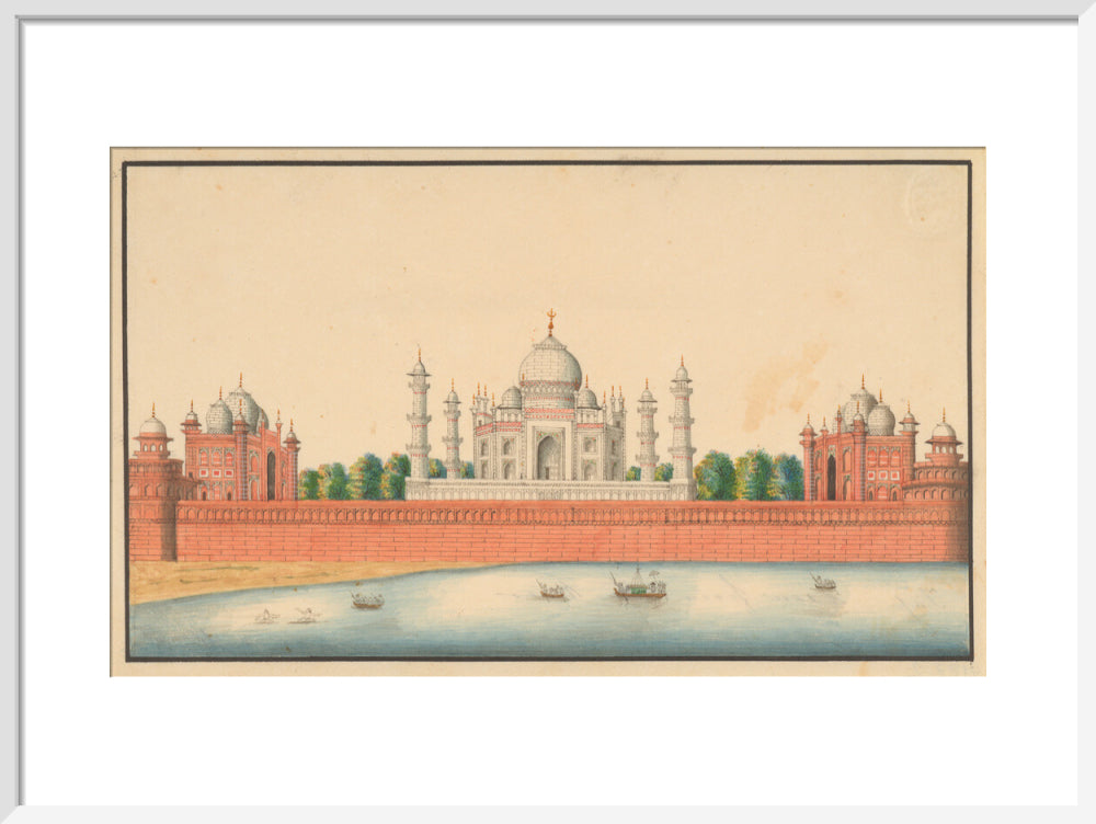 View of the Taj Mahal and Gardens (art print, medium, white)