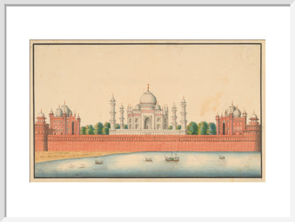 View of the Taj Mahal and Gardens (art print, medium, white)