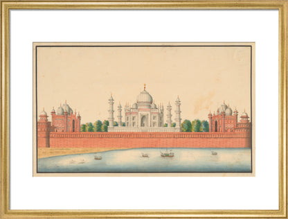 View of the Taj Mahal and Gardens (art print, medium, gold)