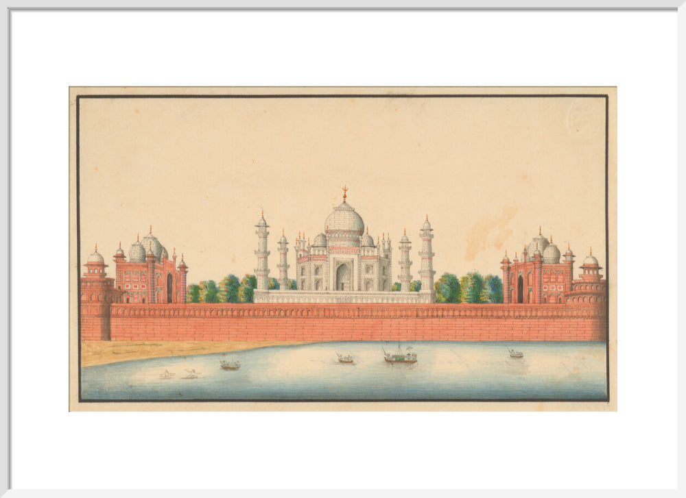 View of the Taj Mahal and Gardens (art print, large, white)