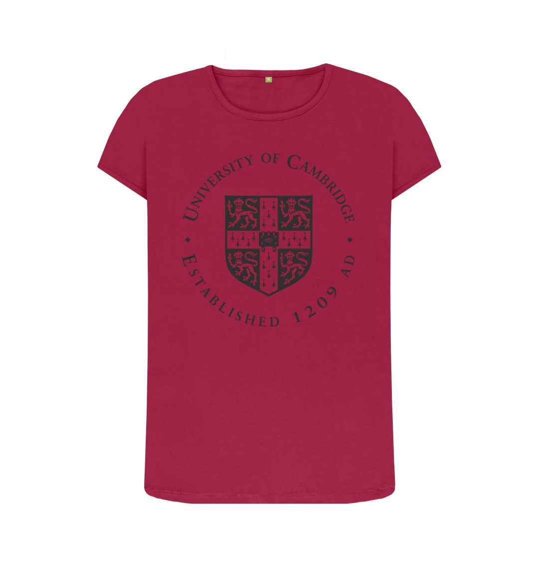 Cherry Women's Crew Neck University of Cambridge T-Shirt, Large Shield