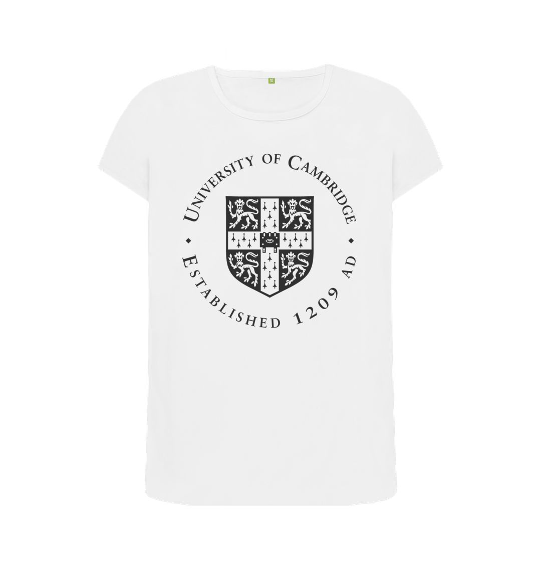 White Women's Crew Neck University of Cambridge T-Shirt, Large Shield