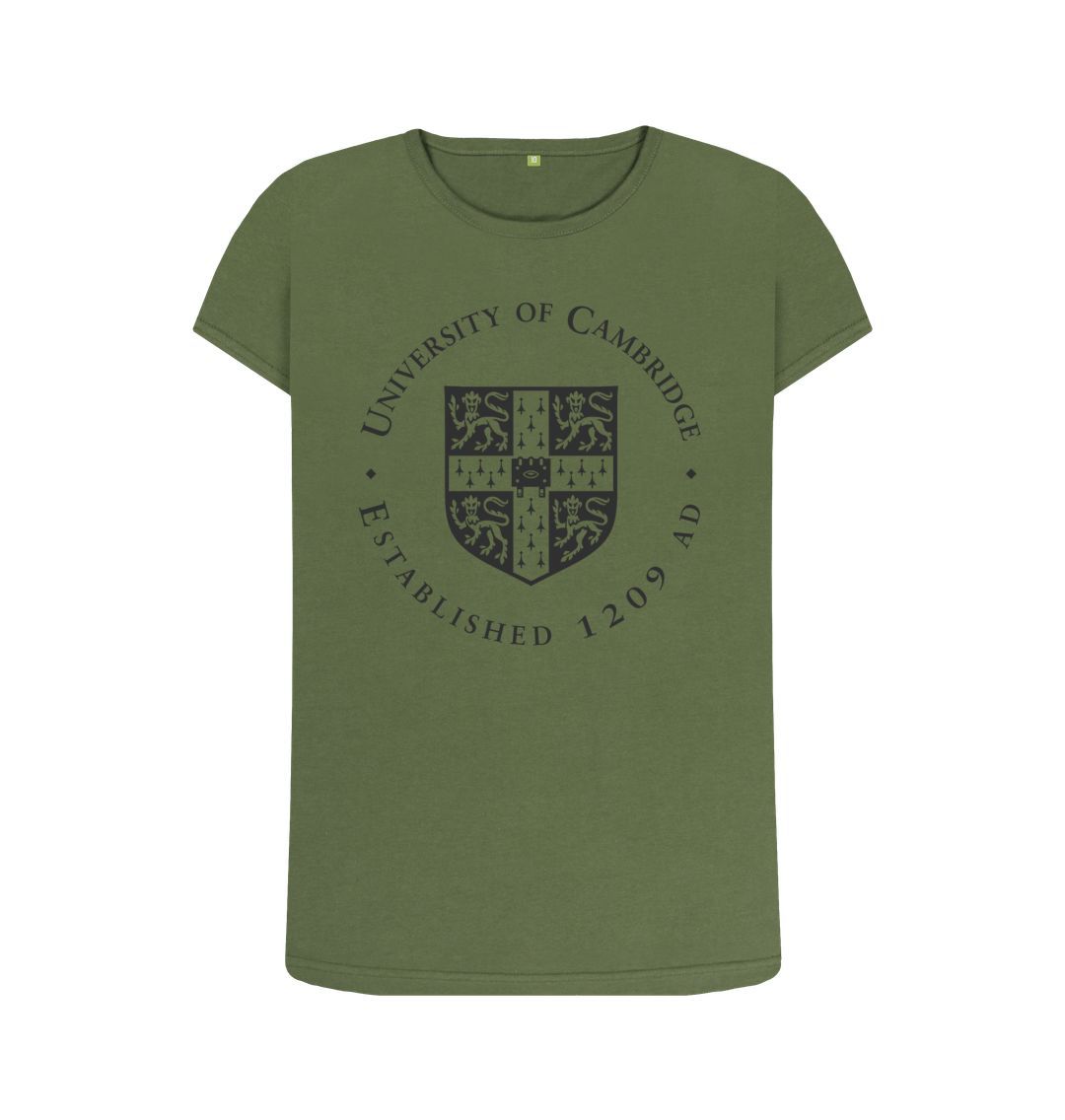 Khaki Women's Crew Neck University of Cambridge T-Shirt, Large Shield
