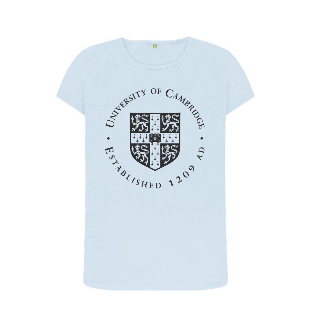 Sky Blue Women's Crew Neck University of Cambridge T-Shirt, Large Shield