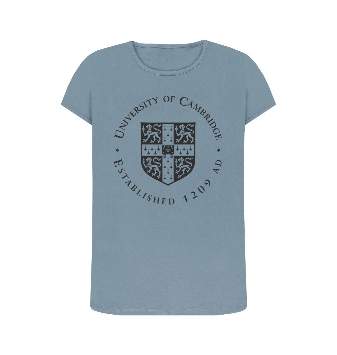 Stone Blue Women's Crew Neck University of Cambridge T-Shirt, Large Shield
