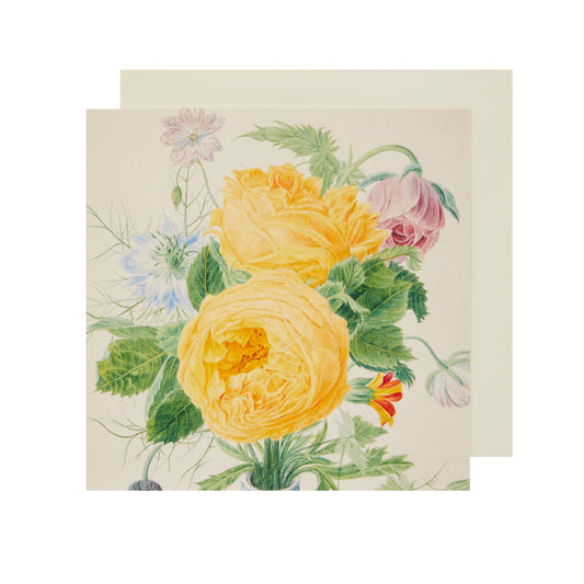 Yellow Roses with Love-in-a-Mist - Greetings card