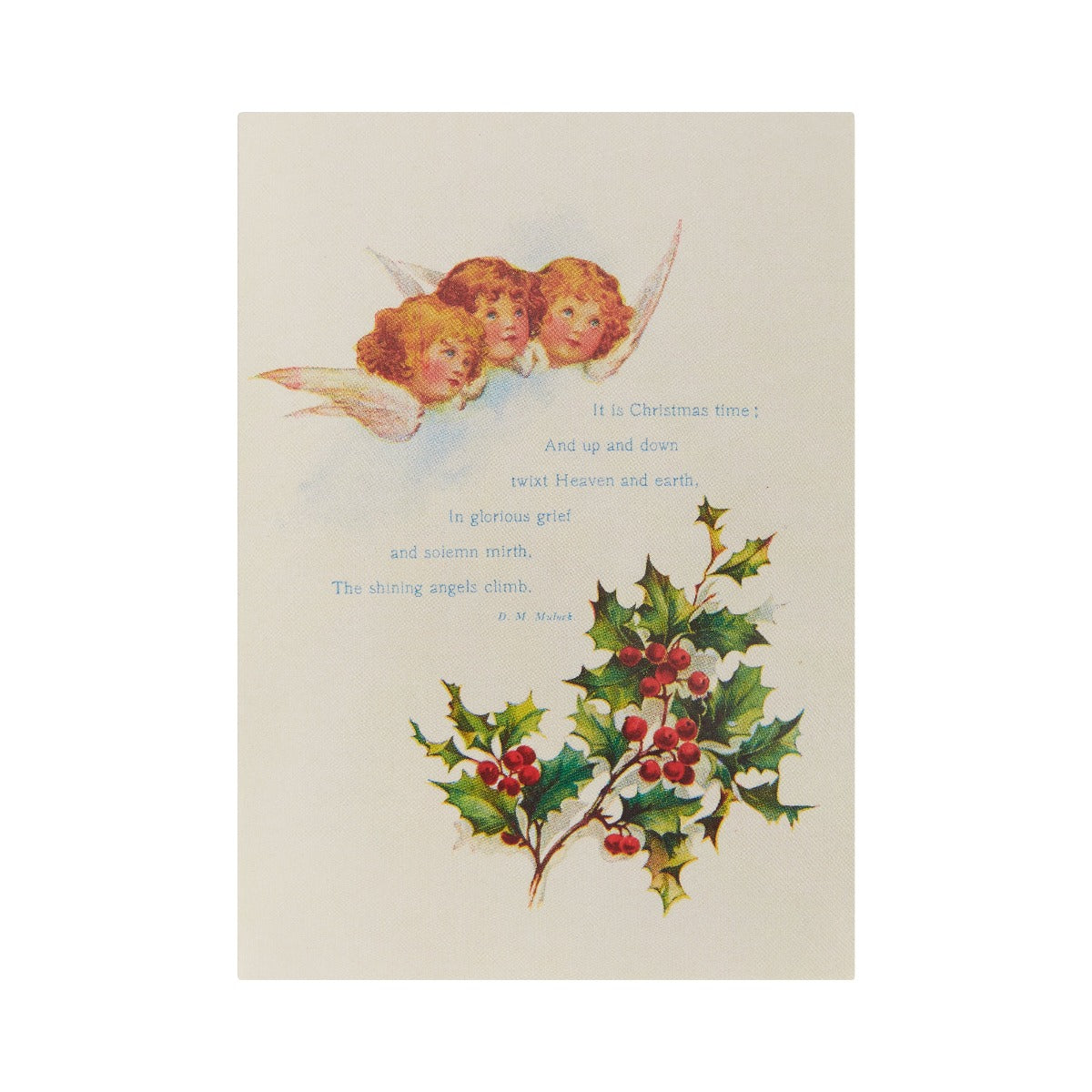 Rectangular Christmas card - Victorian illustration with three cherubic angels, a Christmas poem, and holly sprig. From the collection of Cambridge University Library.