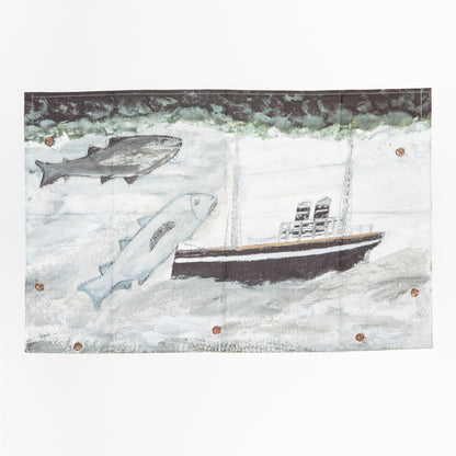 Alfred Wallis: Land, fish and motor vessel - Tea towel
