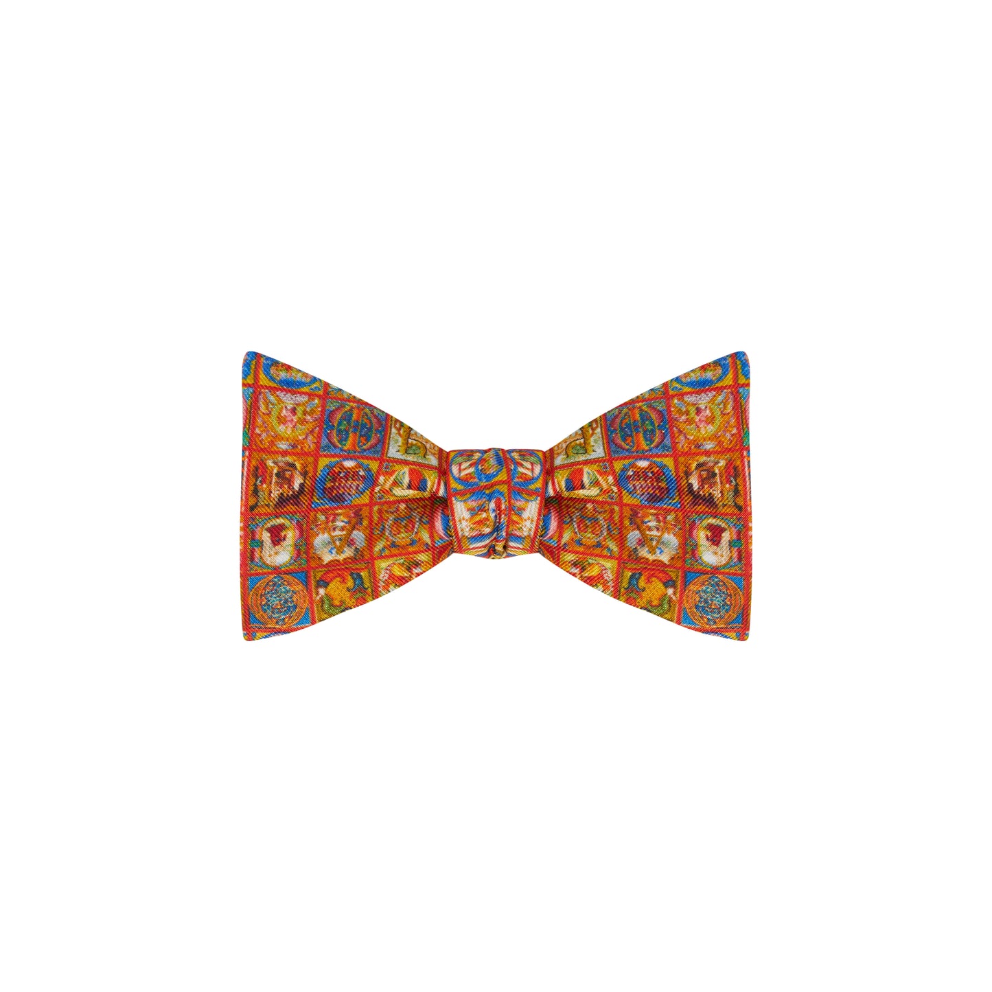 Bow tie with illuminated letters pattern and red borders. From the collection of The Fitzwilliam Museum.