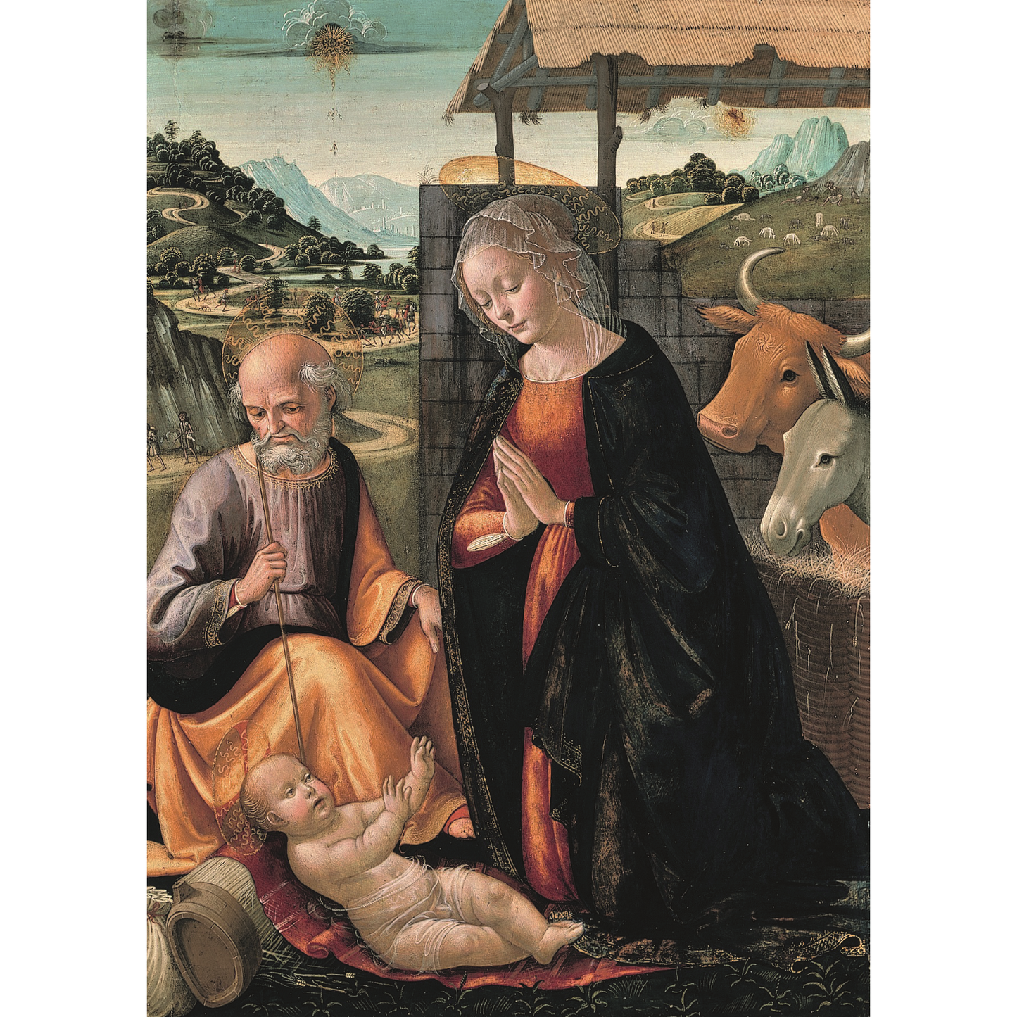Rectangular Christmas card, portrait format. Nativity scene of the Adoration of the Christ. By Domenico Ghirlandaio. From the collection of The Fitzwilliam Museum, brought to you by CuratingCambridge.com