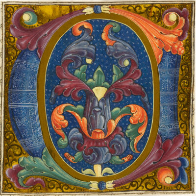 Christmas card pack - Foliate decoration on illuminated letter C. From the manuscript collection of The Fitzwilliam Museum, brought to you by CuratingCambridge.com