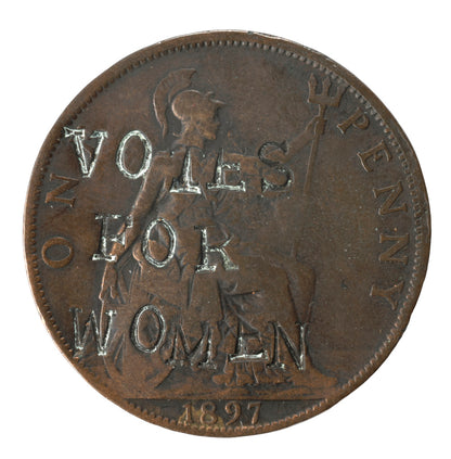 Original Penny with engraved Votes for women 